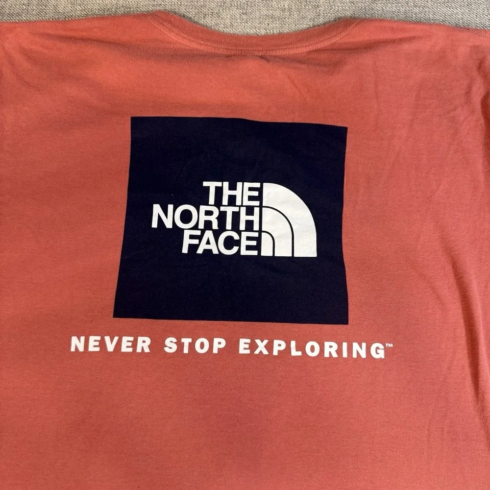 The North Face T Shirt Mens L Orange Logo Back Graphic Outdoor Hiking